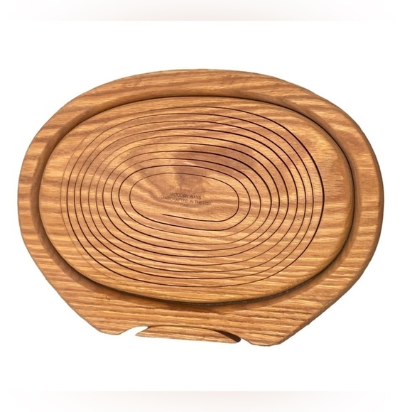 Wooden Ways oval oak wood Folding Basket handcrafted in the USA felt bottoms - Picture 6 of 12